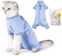SUYUKU Cat Recovery Suit Anti Lick Kitten Body Suits for Alternative Elizabethan Collar Cats Onesie Surgery Bodysuit Pajama Clothing Soft Comfortable Sweater warm (Blue, L)
