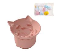 SUYUKU Elevated Slow Feeder Cat Bowl Prevent Neck Pain Feeding Cat Silicone Bowl Anti Vomit Cats Bowls with Stand Tilted Cat Water Bowl Food Bowls Toy Ball for Cats Puppy Dogs (Red)