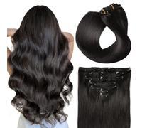 SUYYA 16 Inch 120g 7pcs Clip in Hair Extensions, Straight Double Weft Natural Black (16 inches #1B Off Black)