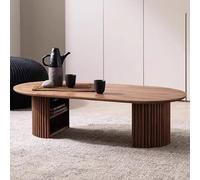 SUZEPER Farmhouse Oval Coffee Table with Storage Shelf,Solid Wood Coffee Table for Living Room,Pedestal Center Tables with Fluted Cylindrical Legs(39" x 23.6" D x 15.7" H, Brown)