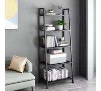 SUZEPER Metal Ladder Shelf Bookshelf,Modern Floor Standing Bookcase,Tall Open Book Shelf,Kitchen Storage Rack for Living Room Office Kitchen Entryway(5 Tier, Black A)