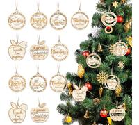Suzile 12 Pcs Teacher Christmas Ornament Teacher Appreciation Thank You Gifts Wooden Apple Ornament for Christmas Tree Decorations