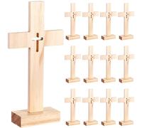 Suzile 12 Pieces Christmas Nativity Wooden Cross Unfinished Wood Tabletop Cross for Crafts Standing Cross Centerpieces for Easter Church Sunday School First Communion Baptism Decorations (Hollow Out)