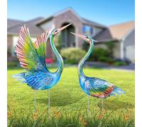 Suzile 2 Pack Garden Crane Statues Outdoor Heron Garden Animal Sculpture Metal Large Birds Lawn Sculptures and Statues for Patio Pond Patio Porch Outside Decorations