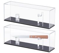 Suzile 2 Pcs Acrylic Knife Display Case With Clear Cover - Single Pocket Knife Display Stand Box Holder Cabinet Protection, Black Base, 10.5 x 3.7 x 2.5 Inches