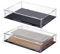 Suzile 2 Pcs Book Display Case Clear Acrylic Box Book Protector Case with Black Base, Seal, Dust-Proof, Self-Assembly for Collecting Books Magazine Figures and Other Small Things, 10.5 x 7.5 x 2 Inch