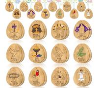 Suzile 24Pcs Holy Week Ornaments Religious Easter Hanging Ornaments Holy Week Wooden Hanging Signs Religious Easter Tree Ornaments Christian Easter Decor for Church Easter baskets Holy Week Goody Bags