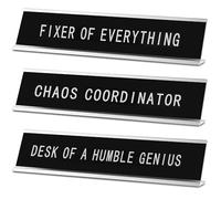 Suzile 3 Pcs Chaos Coordinator Fixer of Everything Desk of a Humble Genius Funny Desk Signs with Black Base Novelty Nameplate Funny Office Decor Plaque for Coworker Gift 10 x 2"