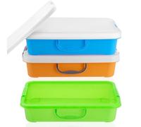 Suzile 3 Pcs Portable Sensory Bin Sand Tray with Lid, 15 Inch Colorful Plastic Sandbox Toy, Christmas Large Play Tray Fill with Sand, Water, Beads, and More, 3 Colors(Green, Orange, Blue)