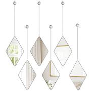 Suzile 6 Pcs Diamond Wall Mirror Set with Chain Hanging with Diamond Handle Frame Decorative Chain Mirror for Home Entryways Living Room Bathroom Farmhouse Wall Decor(Silver)