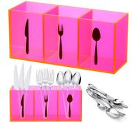 Suzile Acrylic Cutlery Storage Organizer Bin Silverware Caddy Countertop Knife Spoon and Fork Holder Kitchen 3 Section Tableware Storage Box for Cabinet Indoor Home Flatware Dining Room(Pink,M)