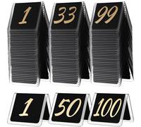 Suzile Set of 100 Table Numbers 1-100 Double Side Numbered Tents Number Sign 3.15'' x 2.75'' Acrylic Signs for Restaurant Party Banquets Wedding Reception (Black and Gold) (JIN-Suzile-468)