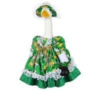 Suzile St. Patrick's Day Porch Goose Outfit Irish Clover Goose Costume for 23" High Cement or Plastic Geese Costume for Yard Lawn Outdoor Garden Patio Statue Leprechaun Shamrock Dress Holiday Decor