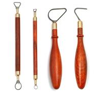 SUZLAZYR Pottery & Clay Sculpting Tools, Wooden Handles Pottery Trimming Tools Clay Carving Tools for DIY Ceramic Handicrafts Making,4 Pcs