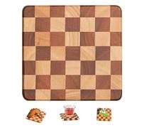 SUZLFTDZSW Wood Coasters with Checkerboard Pattern, Square, 4" Diameter, 2 Pack, Brown, Acacia Wood and Rubber, Anti-Overflow Protection and Decor, Home