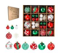 suzmei 42 Pcs Christmas Ball Ornaments, Hanging Baubles Balls Ornaments, Decoration Set, Delicate Xmas Theme Painting & Glittering Pendants Decorative Red-Green