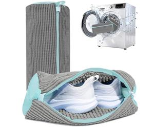 Suzmei Shoe Laundry Bag, Zipper Closure, Hand Brush Simulating Bristles, Reusable for Washing Machine and Dryer, 15.4 x 7.5 x 7.5 inches, Suitable for Tennis, Sports, Casual, Canvas Shoes（2PCS Gray）