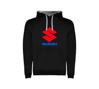 Suzuki Black Hoodie for Men - Sporty Design with Red and Blue Logo - Motorcycle Style, Black/White, S