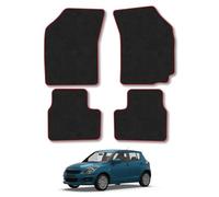 Suzuki Swift Non-Sport 2010-2017 Car Mats Tailored Fit Carpet Floor Mats Non Slip Red Trim Full Coverage Compatible Accessory Front Rear Set Anti Slip Granulated Backing Hand-Finished Clips