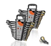 SUZUME 24-piece Flex Head Ratcheting Wrench Set Metric & SAE 180° flexible | 8-19mm & 1/4"-7/8" Cr-V Black Nickel Coating 72-tooth for Car, SUV, Pickup, Moto, Bike,Machine Repair Home DIY with Organizer