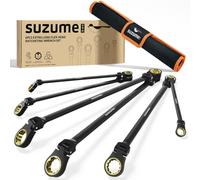 SUZUME Extra Long Flex Head Ratcheting Wrench Set 6PCS Metric (8-19mm) | 180° Flexible Head Double Box End Black Chrome Finish 72-tooth CR-V EVA Foam for Auto, Moto, Tight Engine Bay,Bike with Pouch