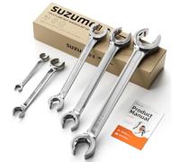 SUZUME Flare Nut Wrench Set 5PCS SAE for Fuel Brake Hydraulic Line Repair | 1/4，5/16，3/8，7/16，1/2，9/16，5/8，11/16，3/4，7/8 inch，CR-V，15° Offset，6-point，Vehicles Transmission Fuel Tube，with Roll-up Pouch
