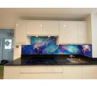 Suzy - Blue - Liquid Ink Glass - Bespoke - 1000 x 1000 mm - 6mm Toughened Glass Splashback, Heat Resistant, Installation Service Available, Custom Size