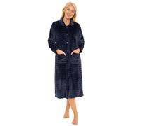Suzy & Me Ladies Button Through Soft Embossed Fleece Dressing Gown (12-14, NAVY)