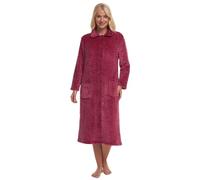 Suzy & Me Ladies Button Through Soft Embossed Fleece Dressing Gown (RASPBERRY 28-30)