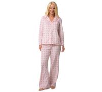 Suzy & Me Ladies' Geo Print Fleece Pyjama Set, Long Sleeve Button-Through, Pink and Blue (UK, Numeric, 12, 14, Regular, Regular, PINK)