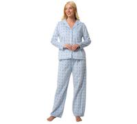 Suzy & Me Ladies' Geo Print Fleece Pyjama Set, Long Sleeve Button-Through, Pink and Blue (UK, Numeric, 8, 10, Regular, Regular, BLUE)