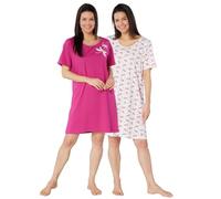 Suzy & Me Womens Pack of 2 Short Sleeved 100% Cotton Jersey Nightshirts. Denim Butterfly, Magenta Dragonfly, Pink Heart, Cornflower Heart, Bee and Campervan Print Designs (MAGENTA DRAGONFLY, 12-14)