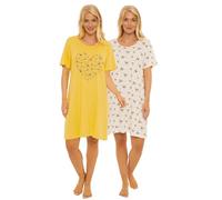 Suzy & Me Womens Pack of 2 Short Sleeved 100% Cotton Jersey Nightshirts. Denim Butterfly, Magenta Dragonfly, Pink Heart, Cornflower Heart, Bee and Campervan Print Designs (BEE, 24-26)