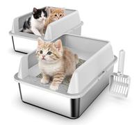 Suzzipaws 2 Pack 17.3" x13.4"x9" Stainless Steel Litter Box, Kitten Litter Box for Kittens & Small Pets, Semi-Enclosed Metal Cat Litter Box for Leak Proof, Easy-Clean Non-Stick, Odor Control