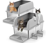 Suzzipaws 2 Pack 8" Deep Enclosed Stainless Steel Cat Litter Tray