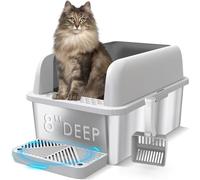 Suzzipaws XL 8" Deep Enclosed Stainless Steel Cat Litter Tray for Big Cats