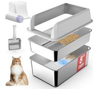 SuzziPaws XL Stainless Steel Sifting Litter Tray with Lid for Pine Pellets