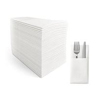 SUZZYVINE Disposable Dinner Napkins with Built-in Flatware Pocket,Cloth Like Lunch Napkins For Wedding Party Linen Feel, 150 Count 16" x 16"