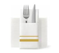 SUZZYVINE Disposable Golden Dinner Napkins with Built-in Flatware Pocket,Cloth Like Lunch Napkins For Wedding Party Linen Feel, 100 Count 16" x 16"