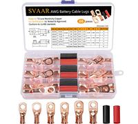 SVAAR 68pcs UL Listed AWG Copper Wire Lugs Assortment Kit 0 Gauge 1 Gauge 8 Gauge with 5/16" or 3/8"Stud Heavy Duty Battery Cable Closed End Tubular Ring Terminals Connectorsr with Heat Shrink Tubing