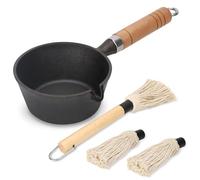Svailse Cast Iron Basting Set, Grill Basting Set, Black, Round, Including Pot and Mop Brush with Replaceable Heads (4)