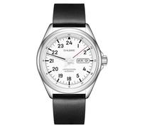 Svalbard DEMARK GH12 Automatic White Steel Date Display Black Leather Men's Watch, grey, Strap