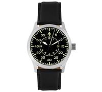 Svalbard FLIEGER EJ12 Automatic Steel Leather Black Sapphire Men's Watch, Black, Strap