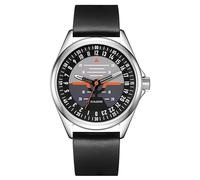 Svalbard FLIGHT 24H Swiss Quartz Steel Grey Leather Black Pilot Watch Man, grey