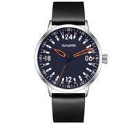 Svalbard TRASER AA55 24 Hours Swiss Quartz Steel Black Leather Date Men's Watch, grey, Strap