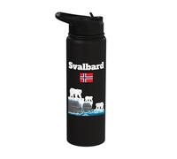 Svalbard Trip Souvenir Polar Bears Watching Norway Flag Stainless Steel Insulated Water Bottle