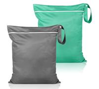 Svalor 2 Pcs Wet Bag, Waterproof Travel Laundry Bag, Reusable Wet Bags for Swimming, Washable Wet Dry Bag for Baby Nappy Swimsuits Gymnastics Dirty Clothes, 40 x 50 cm, (Green/Light Gray)