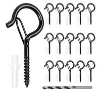 Svalor Screw Hooks, 16 pcs Black Cup Hooks with Safe Buckle, Hooks for Outdoor Lights with Drill Bit, Screw in Hooks for Wood, Ceiling Hooks for Plants Bird Feeder Wind Chime and Decor Hanging