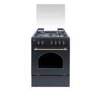 Svan Cocina Gas Butano 4 Zonas de Cocción, Horno 59 L, Rústico negro SKGW4600RN. Control Manual, Quemador WOK triple llama, 2 Programas de Cocción, Cristal en Puerta de Doble Capa, Tapa Abatible