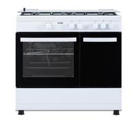 Svan Cocina Gas Butano 5 Zonas de Cocción, Horno 55 L, Blanco SKGW5901PB. Control Manual, Quemador WOK triple llama, 2 Programas, Compartimento Bombona, Cristal en Puerta de Doble Capa, Tapa Abatible